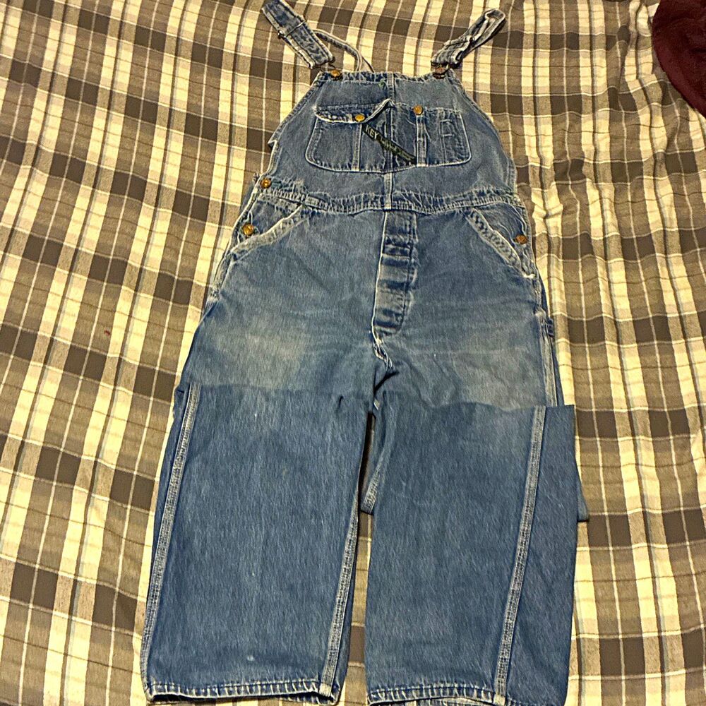 Key Unisex Blue Denim Bib Overalls Workwear Construction Worker Coveralls